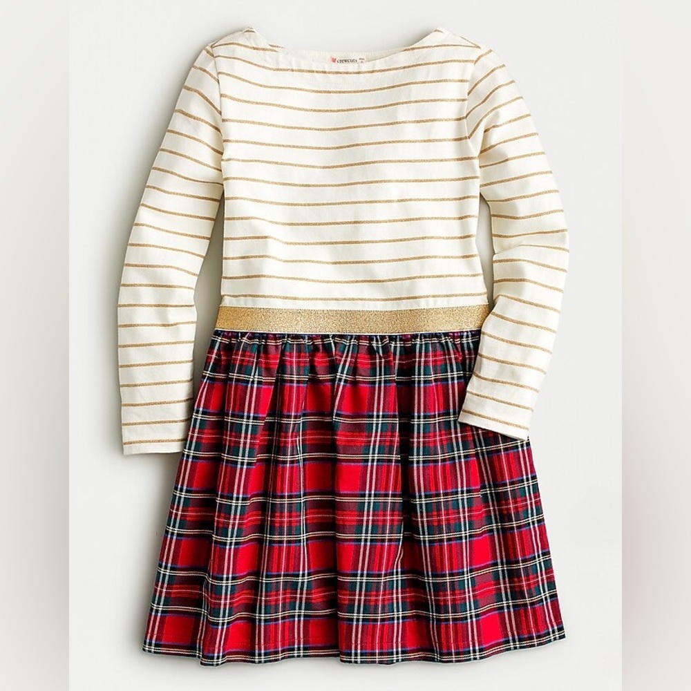 Crewcuts holiday dress girls size 4 red tartan plaid & gold stripe